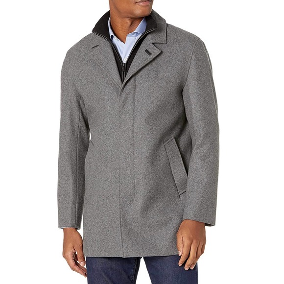Cole Haan Men's Wool Melton Classic Topper Coat Igy Gray L
